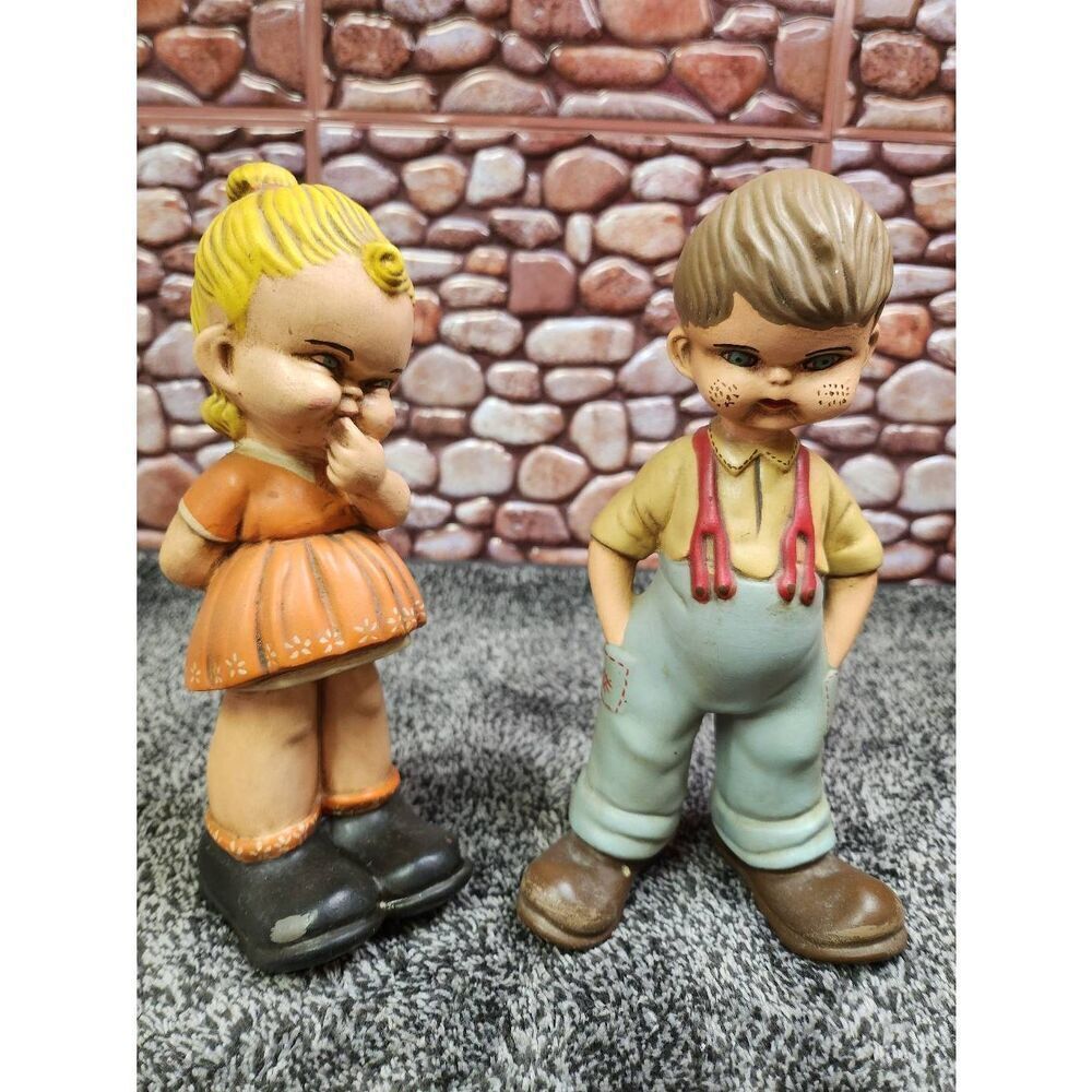 Vintage Boy and Girl Chalkware Set